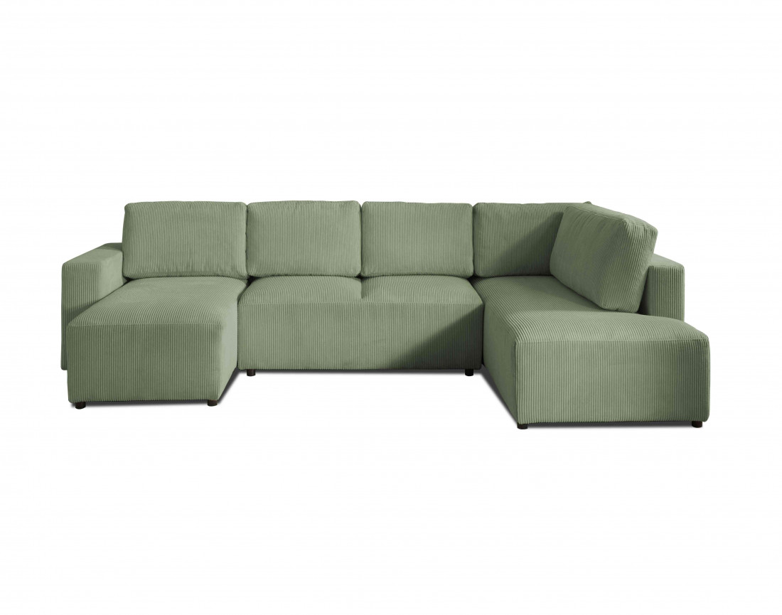 Canapé d'angle panoramique droit convertible avec coffre en velours côtelé Livy