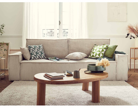 Dellia - canapé 3 places convertible - avec coffre - en velours côtelé - style contemporain