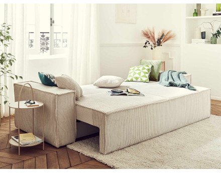 Dellia - canapé 3 places convertible - avec coffre - en velours côtelé - style contemporain