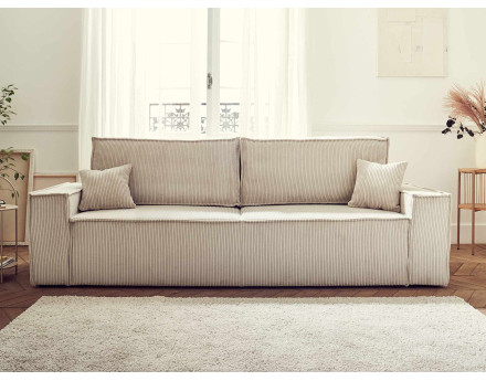 Dellia - canapé 3 places convertible - avec coffre - en velours côtelé - style contemporain