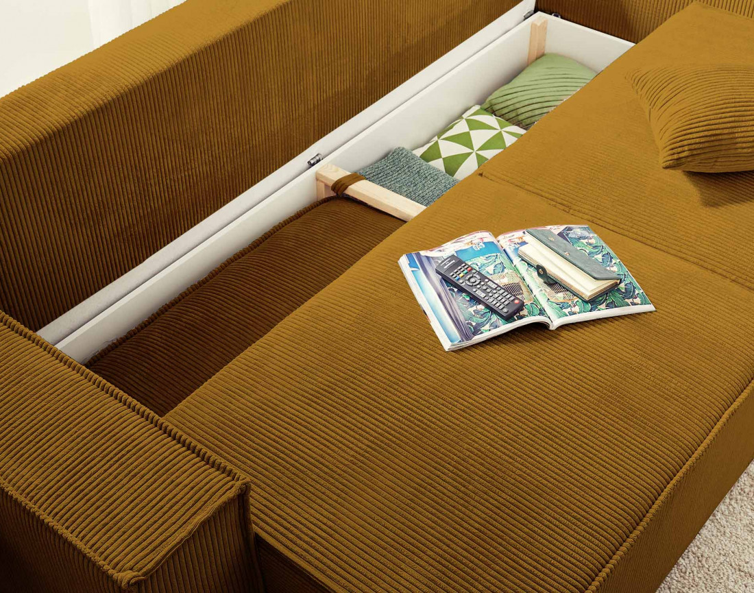 Dellia - canapé 3 places convertible - avec coffre - en velours côtelé - style contemporain