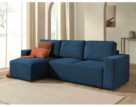 Canapé d'angle 4 places convertible avec coffre en velours côtelé Livy