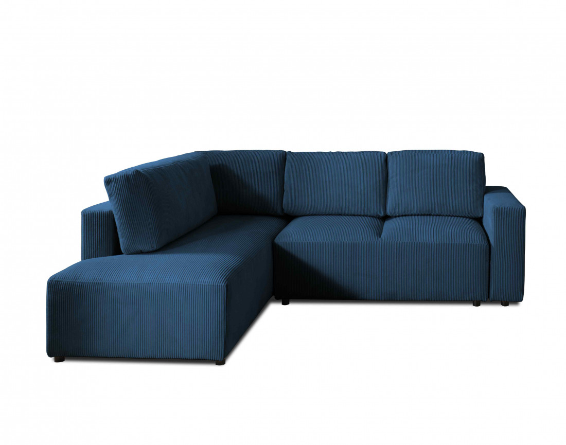 Canapé d'angle gauche 5 places convertible avec coffre en velours côtelé Livy