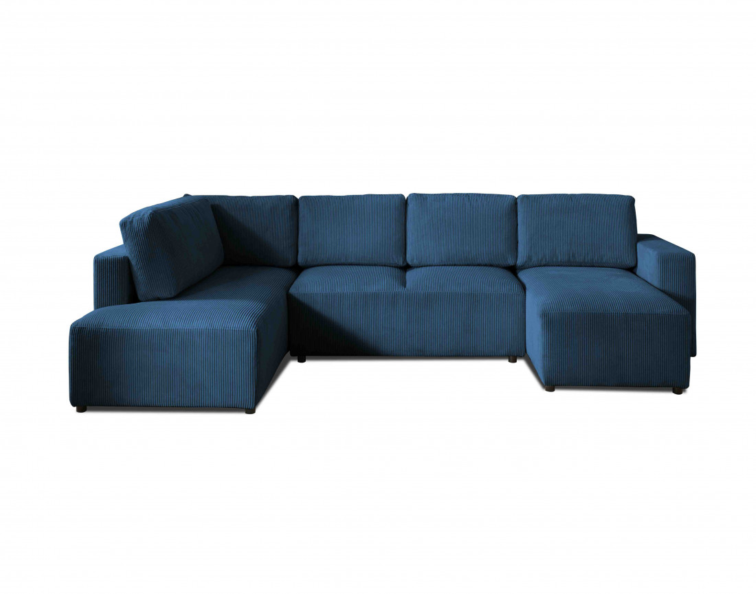 Canapé d'angle panoramique gauche convertible avec coffre en velours côtelé Livy