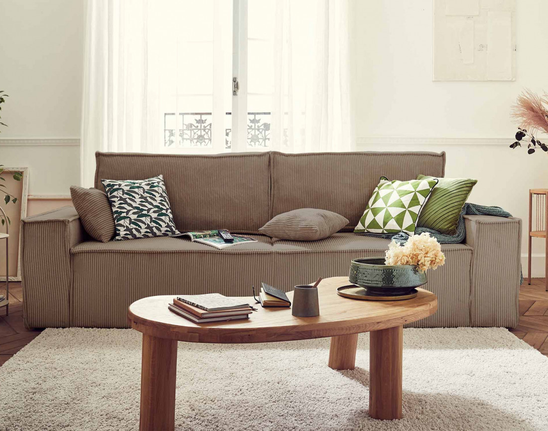 Dellia - canapé 3 places convertible - avec coffre - en velours côtelé - style contemporain