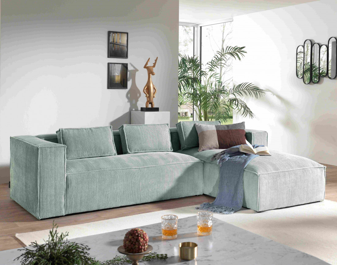 Stella - canapé d'angle - en velours côtelé - 4 places -style contemporain - droit
