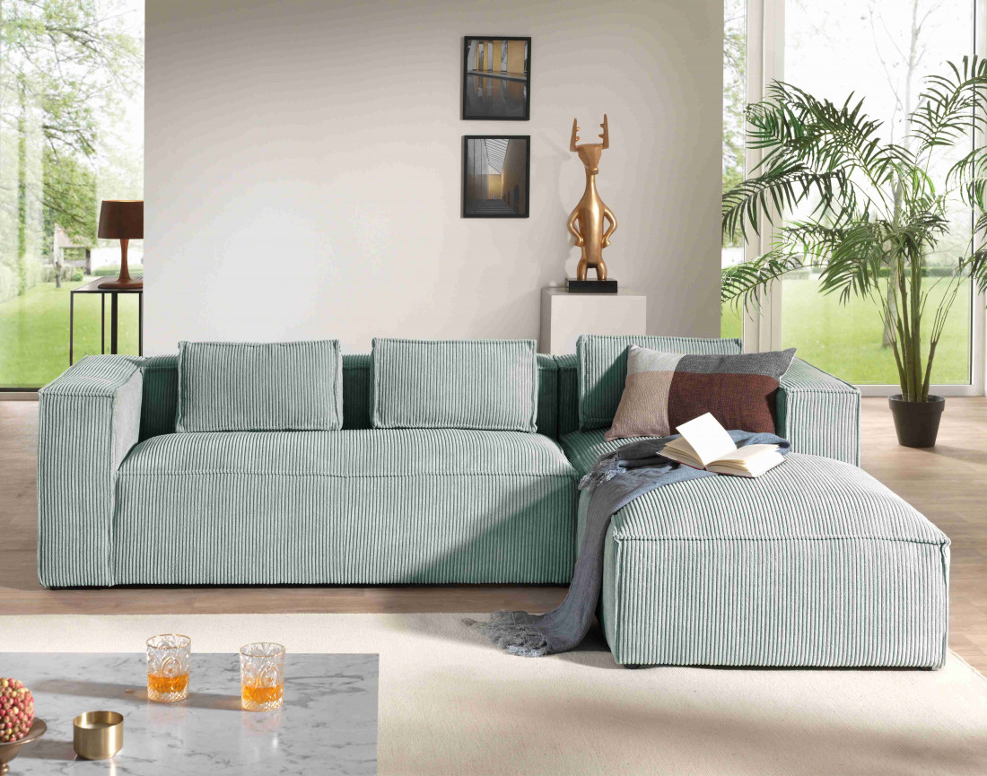 Stella - canapé d'angle - en velours côtelé - 4 places -style contemporain - droit