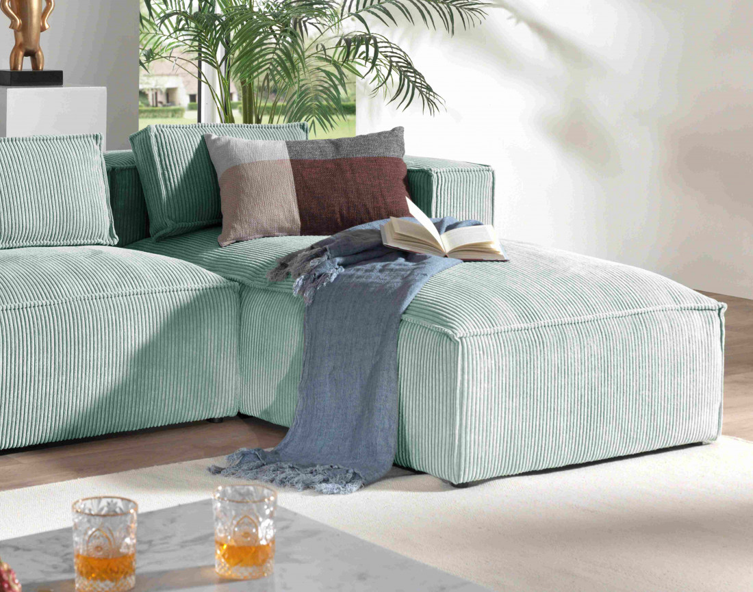 Stella - canapé d'angle - en velours côtelé - 4 places -style contemporain - droit