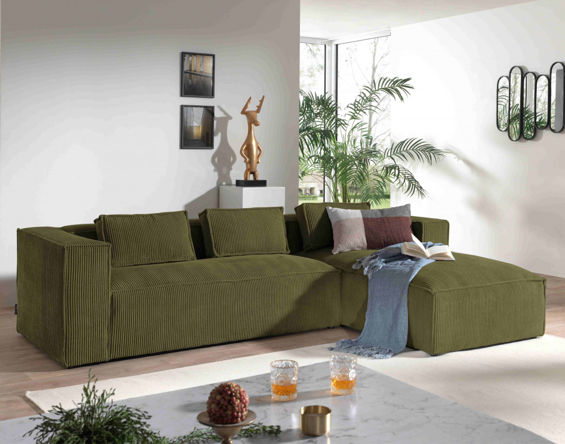 Stella - canapé d'angle - en velours côtelé - 4 places -style contemporain - droit