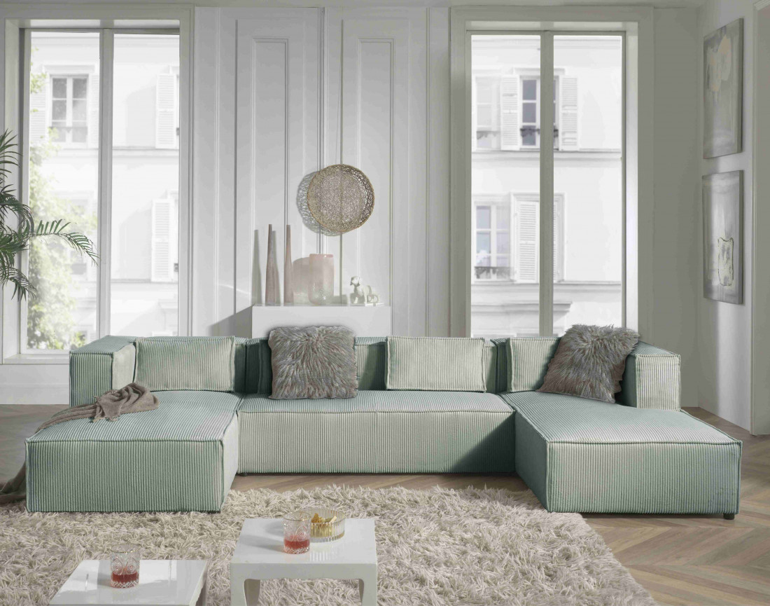 Stella - canapé panoramique en velours côtelé - 7 places - style contemporain