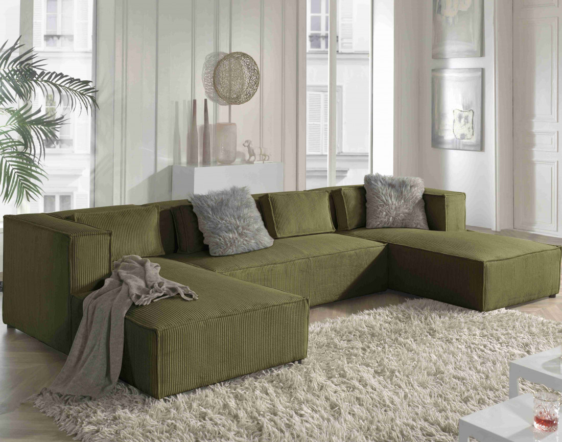 Stella - canapé panoramique en velours côtelé - 7 places - style contemporain