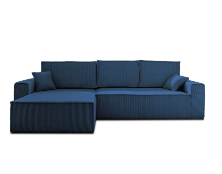 Dellia - canapé d'angle 4 places réversible convertible avec coffre en velours côtelé - style contemporain