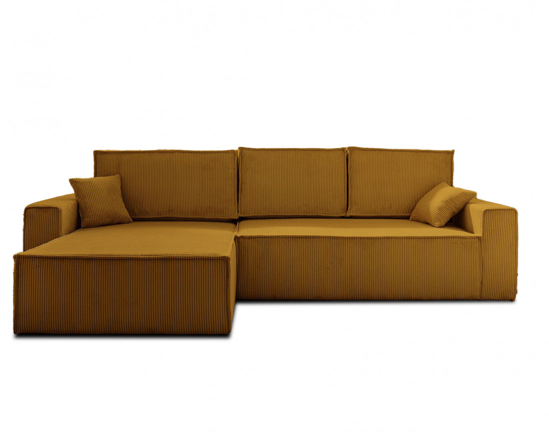 Dellia - canapé d'angle 4 places réversible convertible avec coffre en velours côtelé - style contemporain