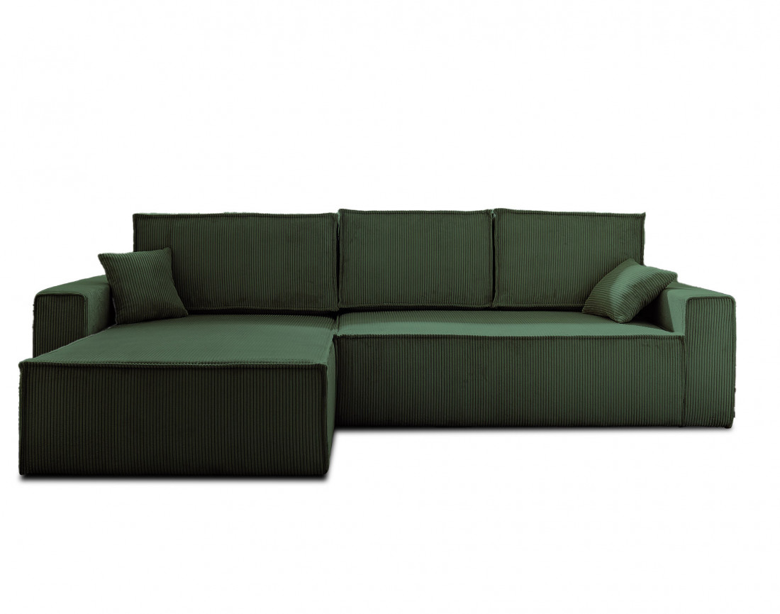 Dellia - canapé d'angle 4 places réversible convertible avec coffre en velours côtelé - style contemporain