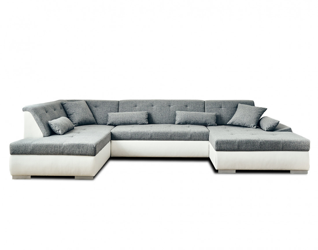 Canapé panoramique d'angle gauche 7 places convertible en simili et tissu Vermont