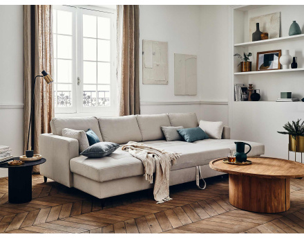 Canapé panoramique en U 7 places convertible avec coffre en velours Anna