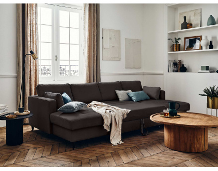 Canapé panoramique en U 7 places convertible avec coffre en velours Anna