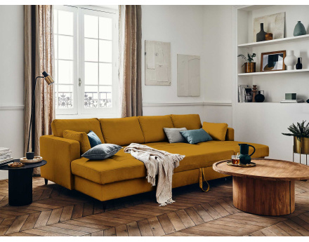 Canapé panoramique en U 7 places convertible avec coffre en velours Anna