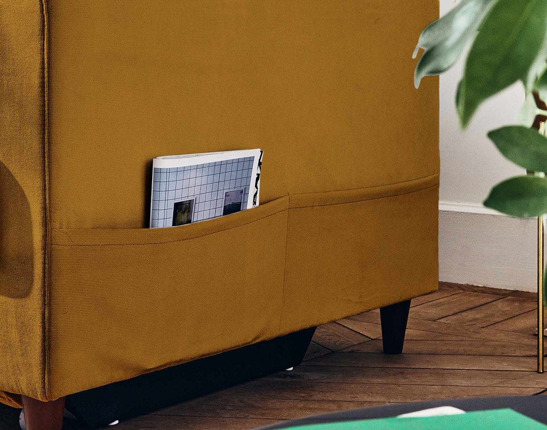 Canapé panoramique en U 7 places convertible avec coffre en velours Anna