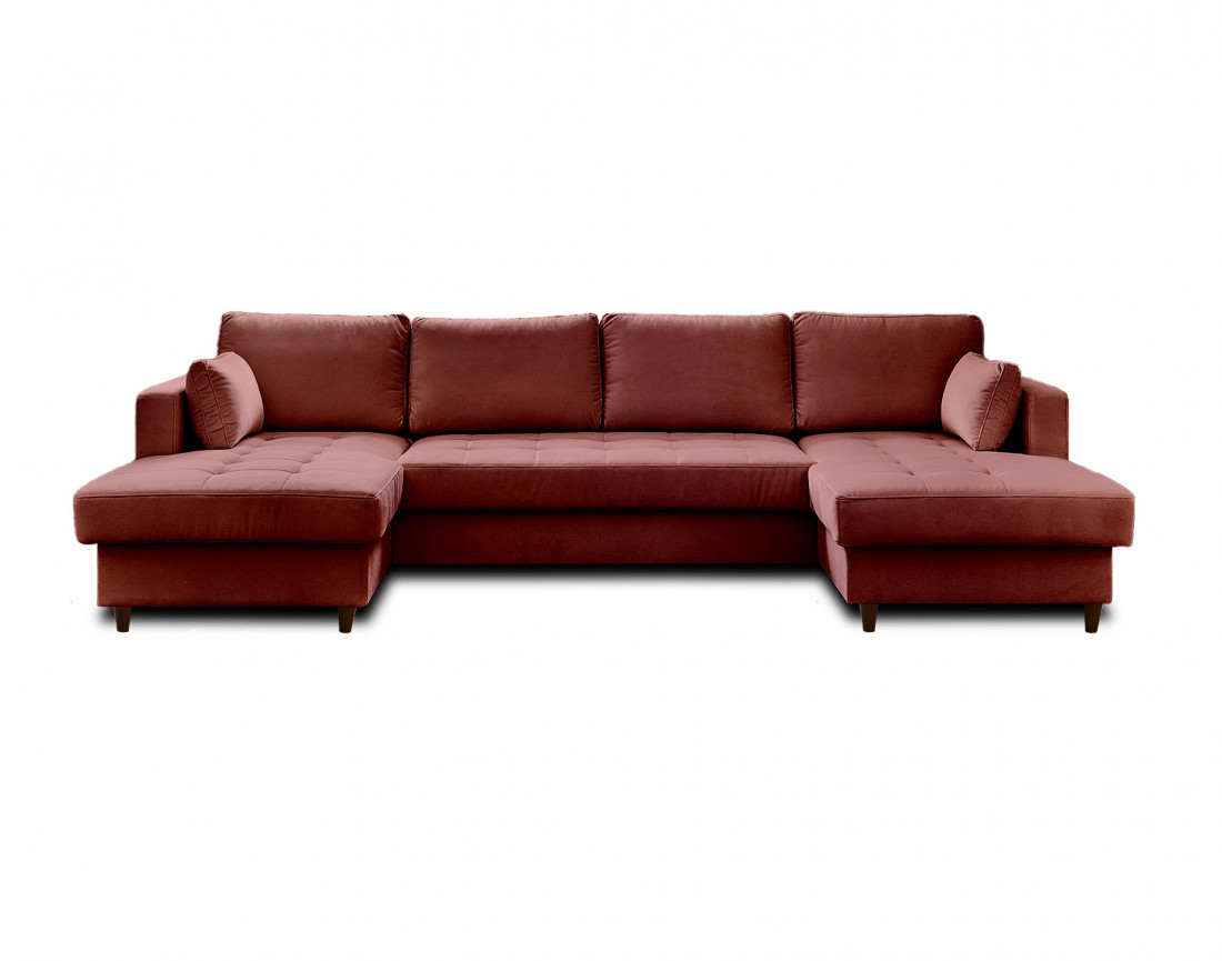 Canapé panoramique en U 7 places convertible avec coffre en velours Anna