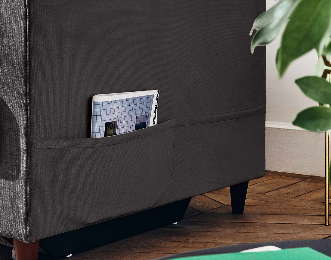 Canapé droit 3 places convertible avec poche en velours Anna