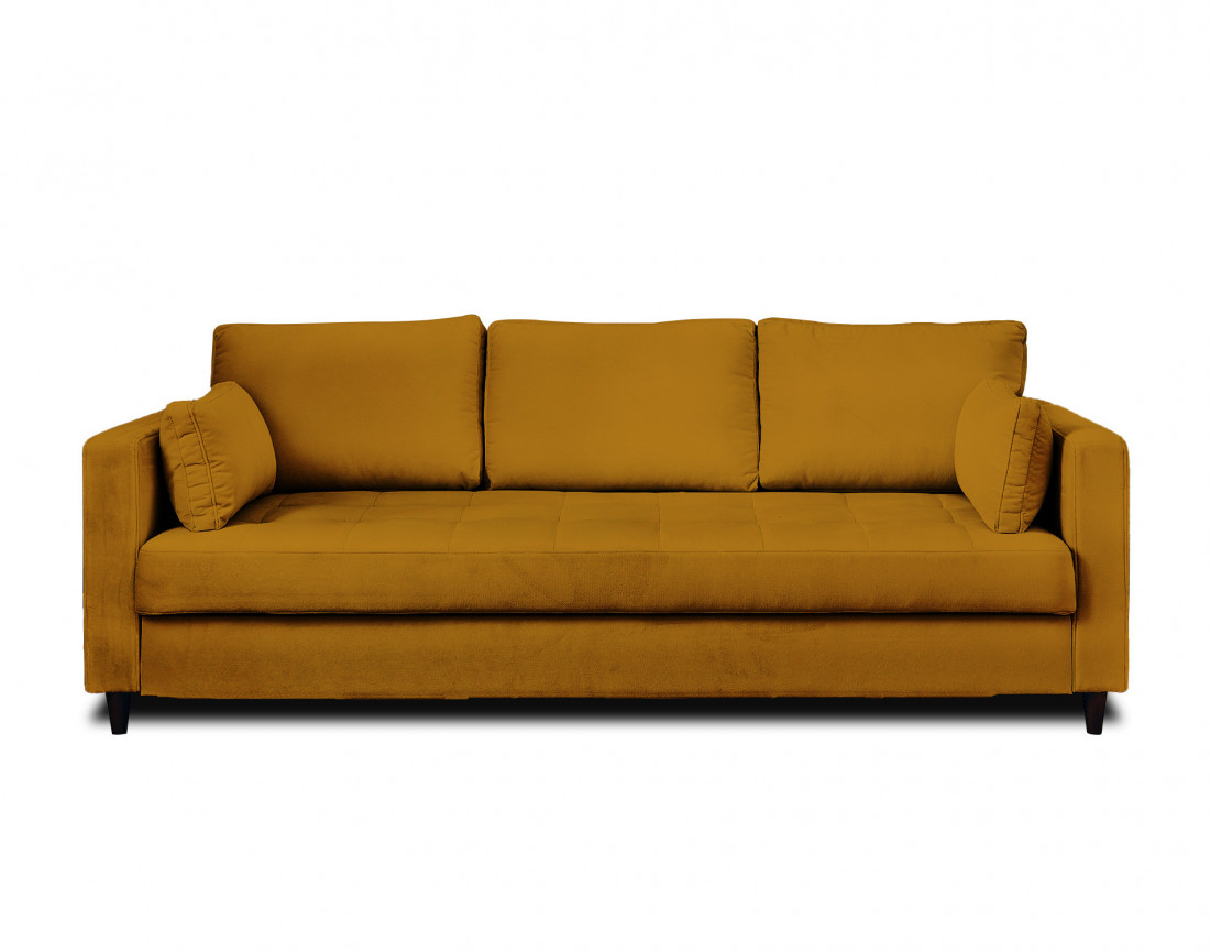 Canapé droit 3 places convertible avec poche en velours Anna