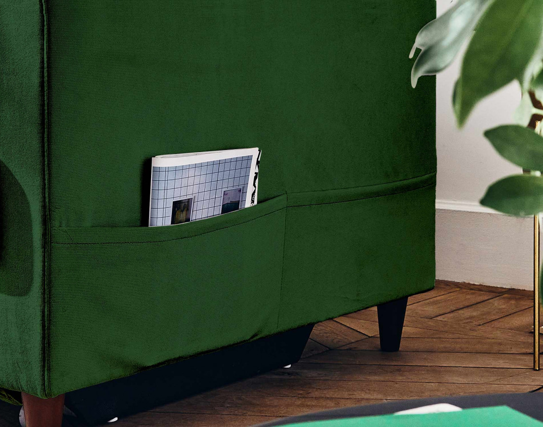 Canapé droit 3 places convertible avec poche en velours Anna