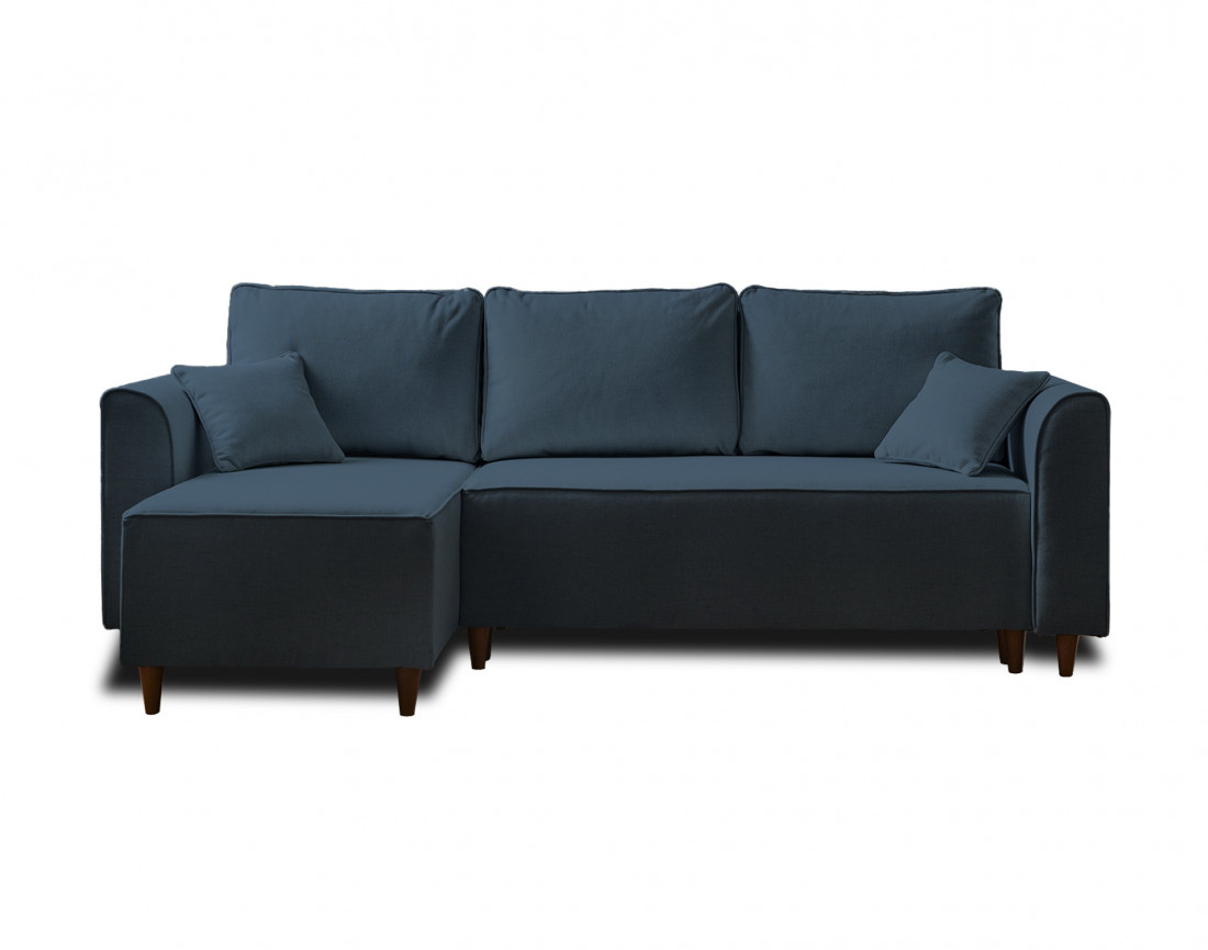 Canapé d'angle réversible 4 places convertible avec coffre en tissu Saphir