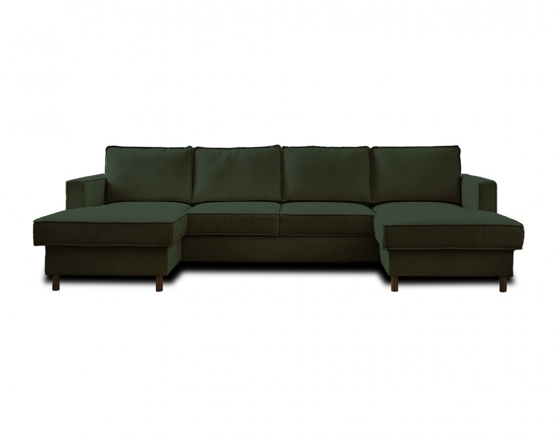 Canapé panoramique en U 7 places convertible avec coffre en velours côtelé Jake