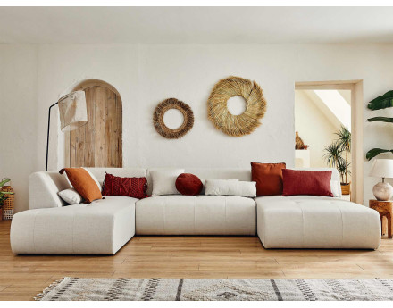 Canapé panoramique d'angle gauche 7 places en tissu Onyx