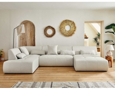 Canapé panoramique d'angle gauche 7 places en tissu Onyx