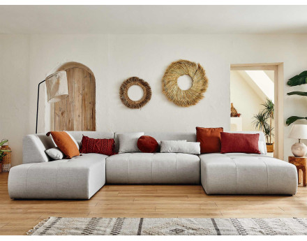 Canapé panoramique d'angle gauche 7 places en tissu Onyx