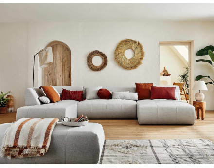 Canapé panoramique d'angle gauche 7 places en tissu Onyx