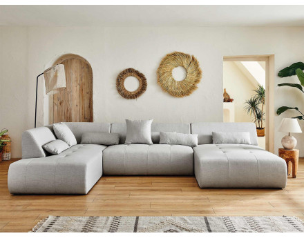 Canapé panoramique d'angle gauche 7 places en tissu Onyx