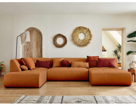 Canapé panoramique d'angle gauche 7 places en tissu Onyx