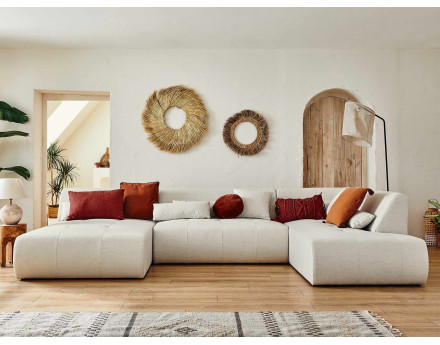 Canapé panoramique d'angle droit 7 places en tissu Onyx