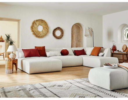 Canapé panoramique d'angle droit 7 places en tissu Onyx