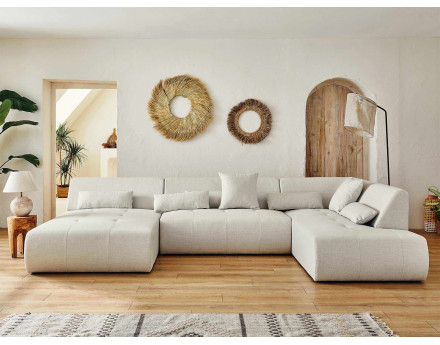 Canapé panoramique d'angle droit 7 places en tissu Onyx