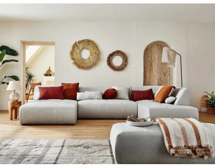 Canapé panoramique d'angle droit 7 places en tissu Onyx