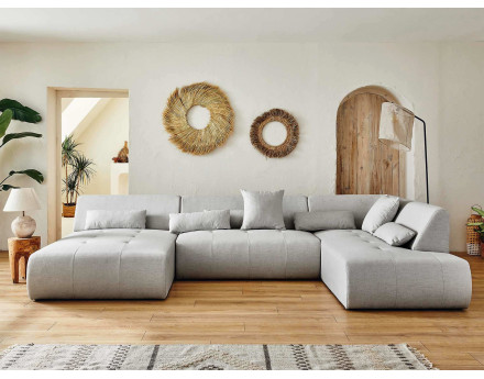 Canapé panoramique d'angle droit 7 places en tissu Onyx