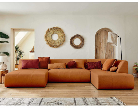 Canapé panoramique d'angle droit 7 places en tissu Onyx