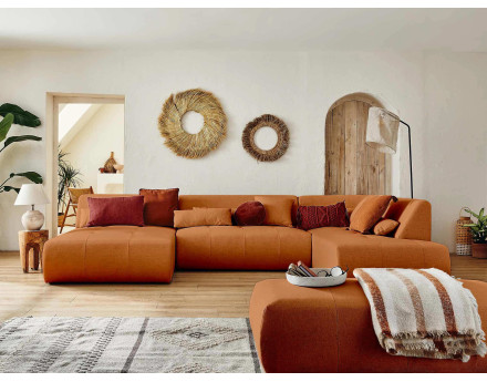 Canapé panoramique d'angle droit 7 places en tissu Onyx