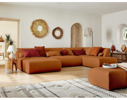 Canapé panoramique d'angle droit 7 places en tissu Onyx