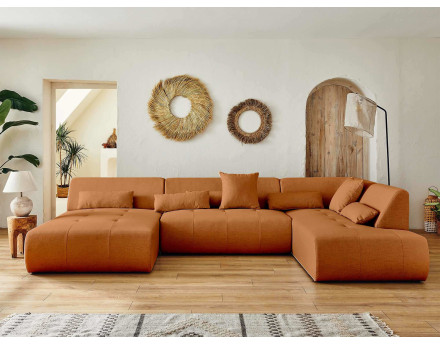 Canapé panoramique d'angle droit 7 places en tissu Onyx