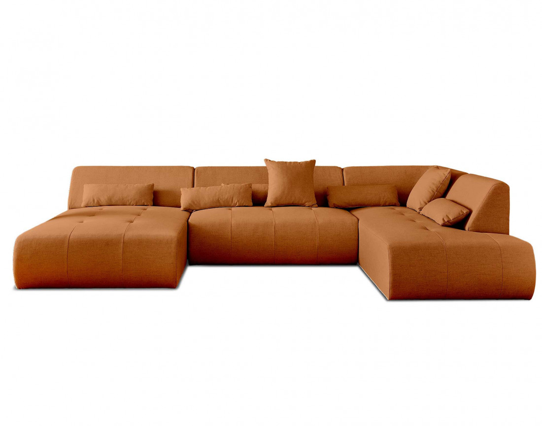 Canapé panoramique d'angle droit 7 places en tissu Onyx