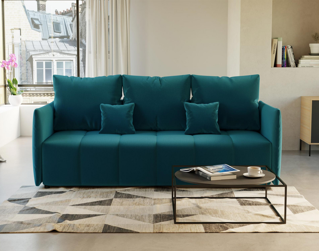 Canapé 3 places convertible avec coffre en velours Petra