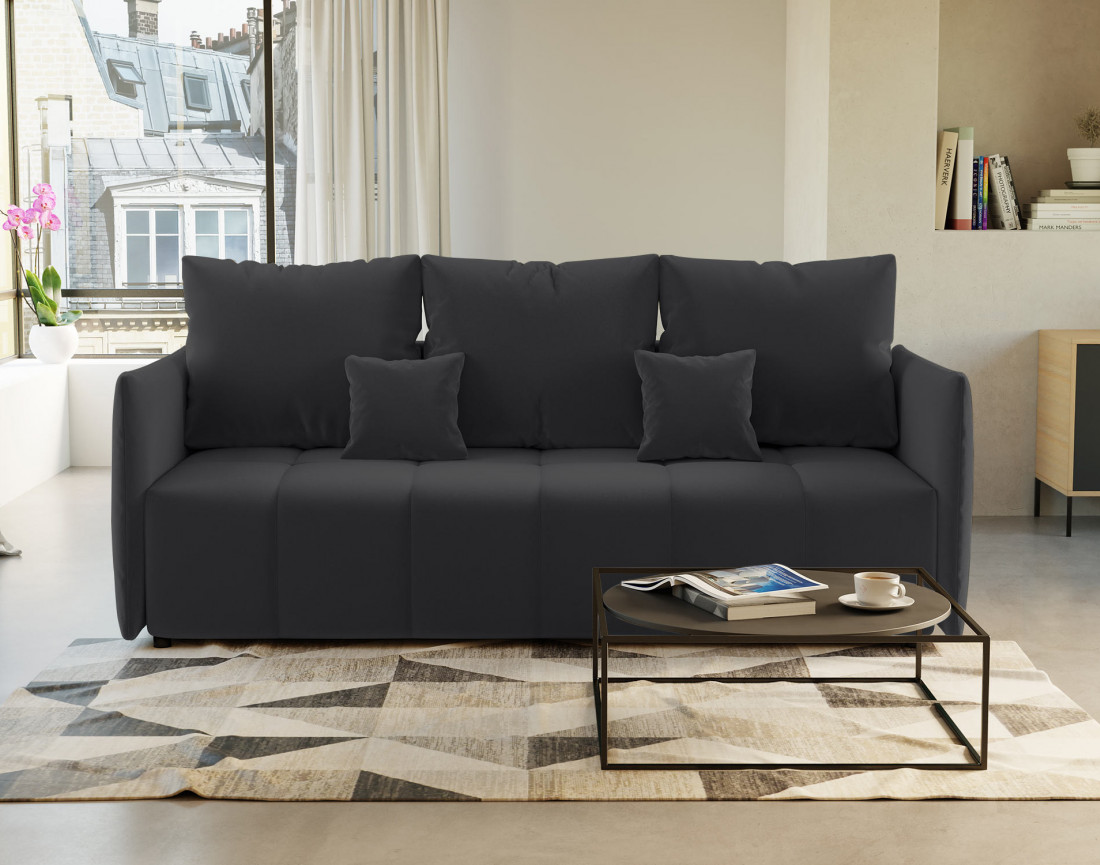 Canapé 3 places convertible avec coffre en velours Petra