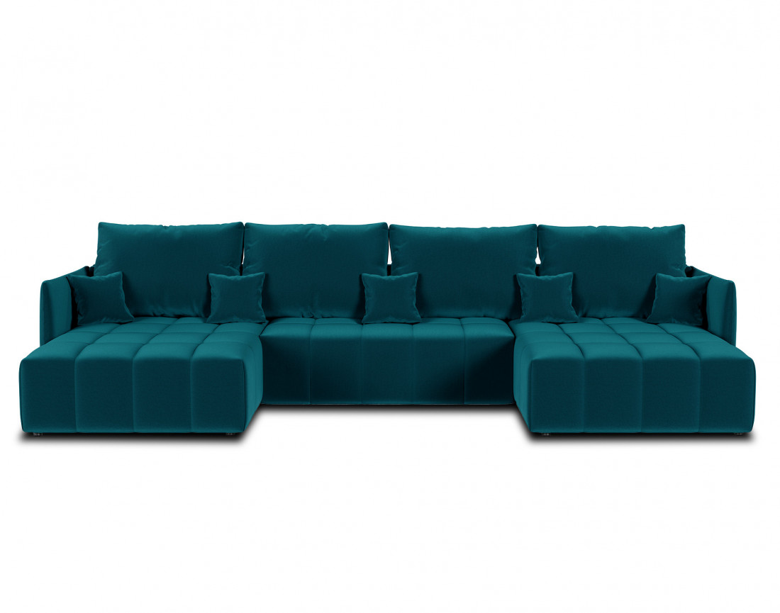 Canapé panoramique en U 7 places convertible avec coffre en velours Petra