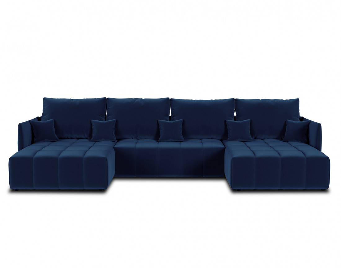 Canapé panoramique en U 7 places convertible avec coffre en velours Petra