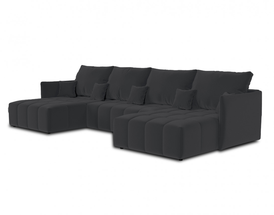 Canapé panoramique en U 7 places convertible avec coffre en velours Petra